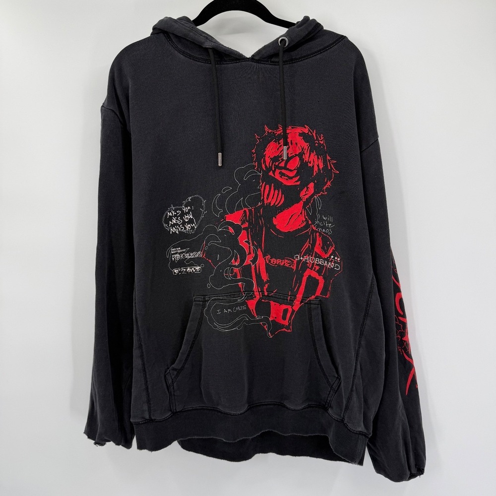 Corpse Husband Anime Mens Large Full Zip Jacket Y2K Black Authentic Distressed